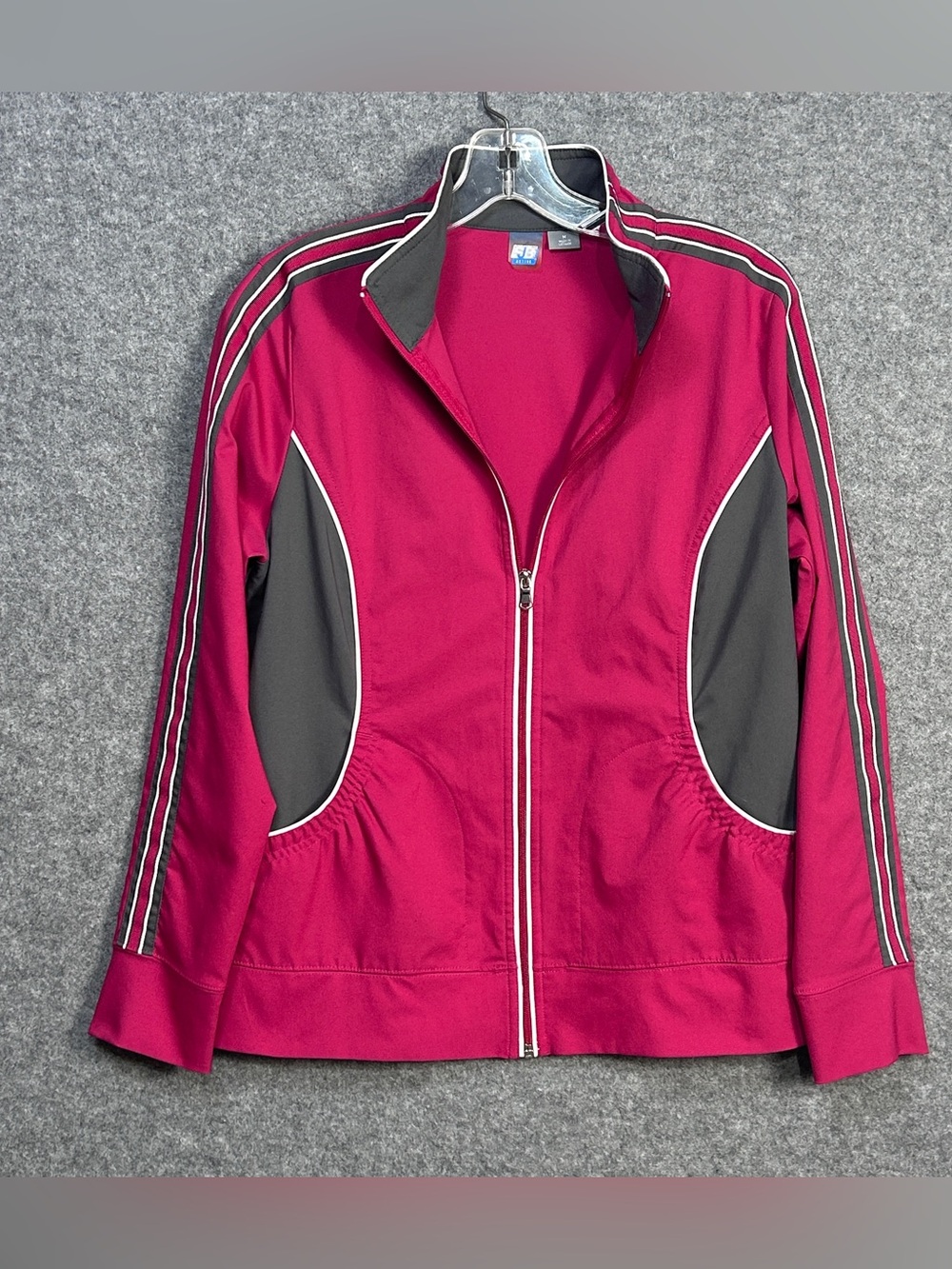 SJB Women’s M Vibrant Pink Gray Zip Sporty Track Jacket Athleisure Y2K Retro Gym